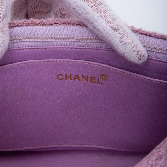 CHANEL VINTAGE SMALL PINK TWEED CLASSIC SINGLE FLAP BAG (2014) - Picture 10 of 14